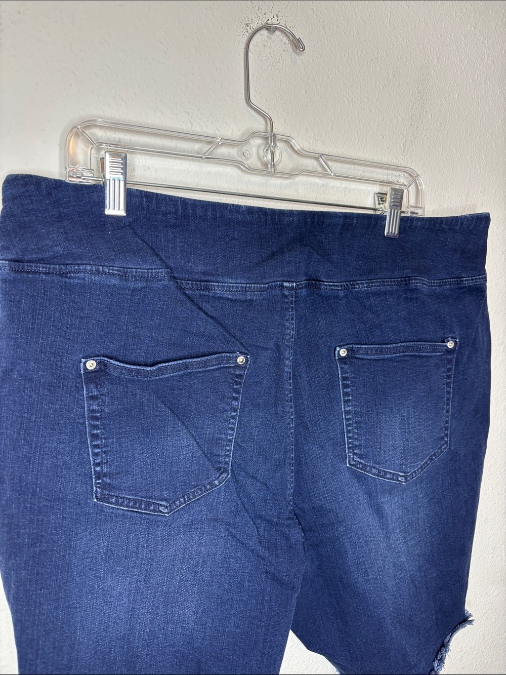 Belle by Kim Gravel Dark Blue Denim Frayed Hem Bermuda Shorts - Picture 6 of 9